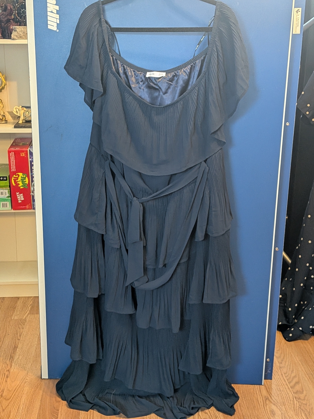 City Chic Navy Pleated Tiered Maxi Dress with Sash